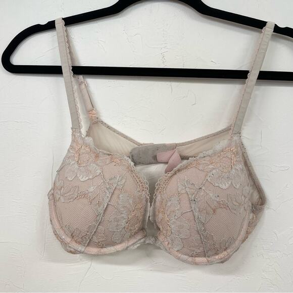 Victoria Secret Pink & White Lace Push Up Bra 34B Underwire Adjustable Strap - Picture 1 of 8